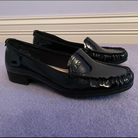 anne klein black patent leather loafers